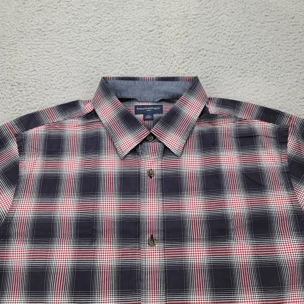Banana Republic Shirt Mens XL Blue Red plaid Button Up Long‎ Sleeve Classiccore